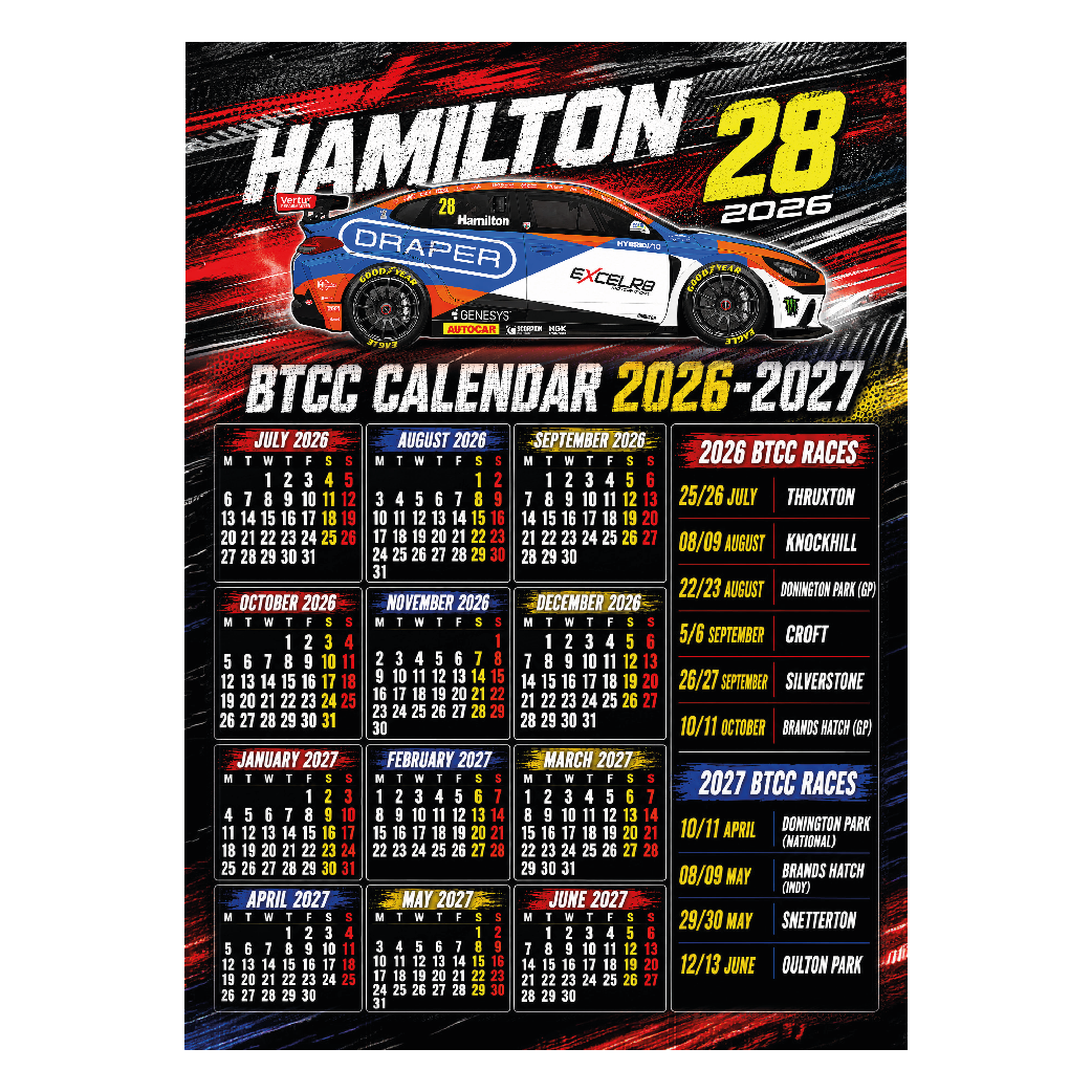Nicolas Hamilton #28 - Team VERTU - Hyundai i30N - 2026 - Metal Calendar