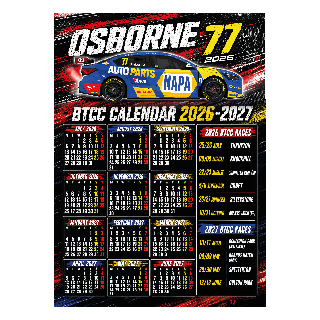 Sam Osborne #77 NAPA Racing - Ford Focus Titanium - 2026 - Metal Calendar